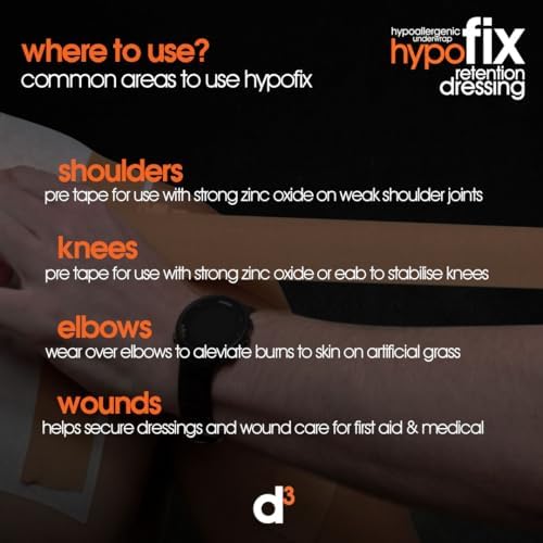 D3 HypoFix athletic underwrap tape packaging displaying roll dimensions