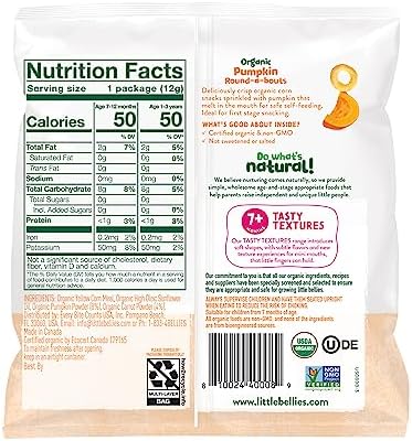 Little Bellies puffed corn rings baby snack individual pouch packaging details