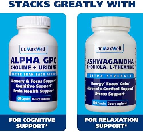 Dr. Maxwell dual formula dietary supplement bottle demonstrating cGMP quality assurance.