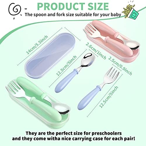 Patelai toddler stainless steel fork and spoon set in travel cases