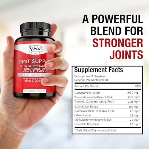 Pure By Nature Joint Support, Glucosamine with Chondroitin Turmeric MSM Boswellia Supplement, 270 Capsules - Image 6