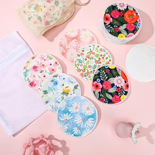 Breastfeeding mom using comfortable floral bamboo nursing pads
