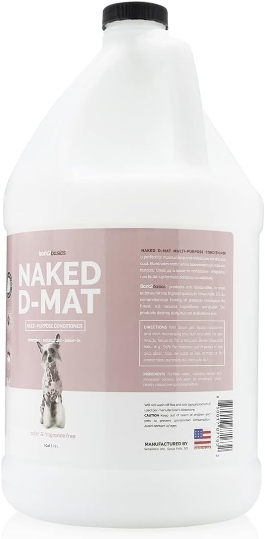 Bark2Basics fragrance-free pet conditioner bottle highlighting the clean naturally derived formula.