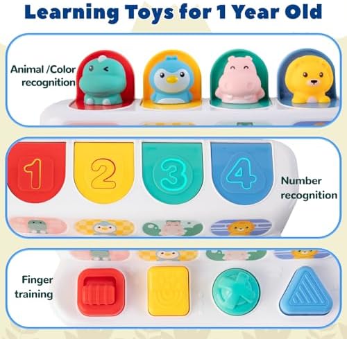 Tovol Zerky early development learning toy being reset by pushing the animal figures down.