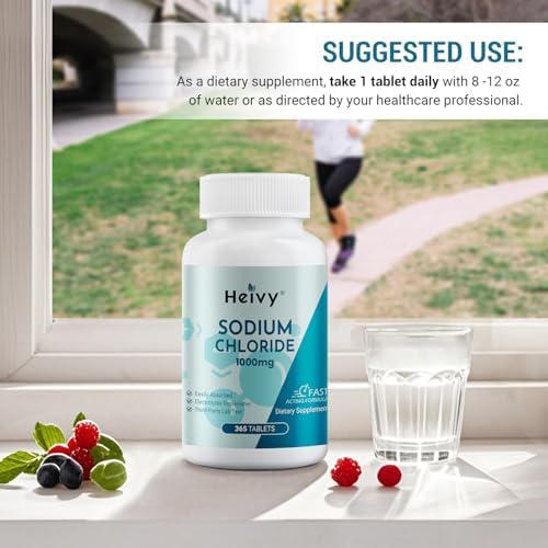 Full year supply bottle of Heivy sodium chloride 1000mg health supplement