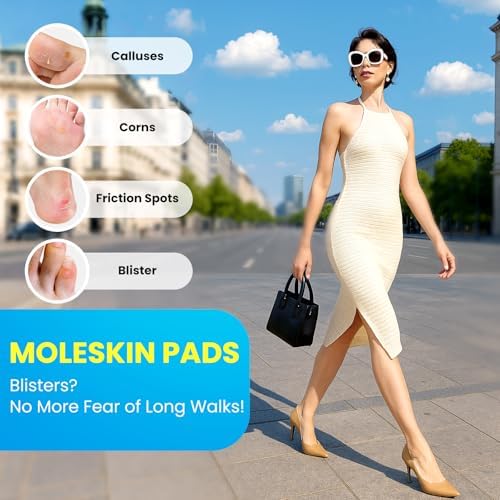 Close up of various sizes of moleskin pads for feet and heel protection.