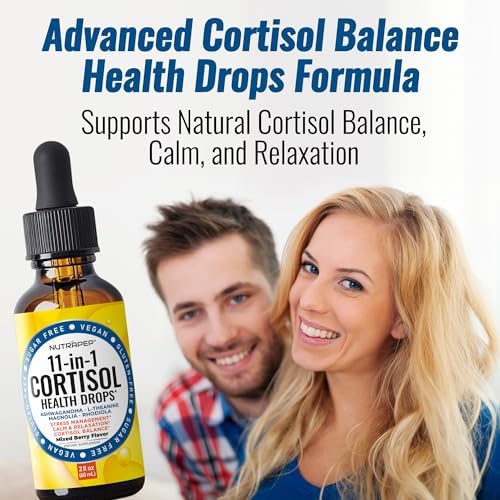 NutraPep eleven in one herbal cortisol supplement liquid drops dropper close up view.