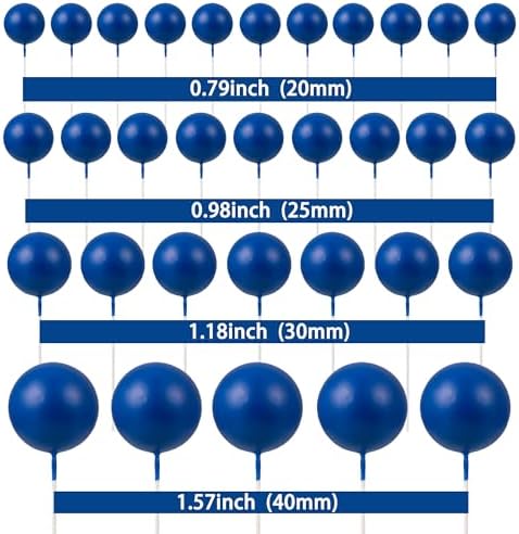 Royal blue foam ball toppers inserted into a party cake