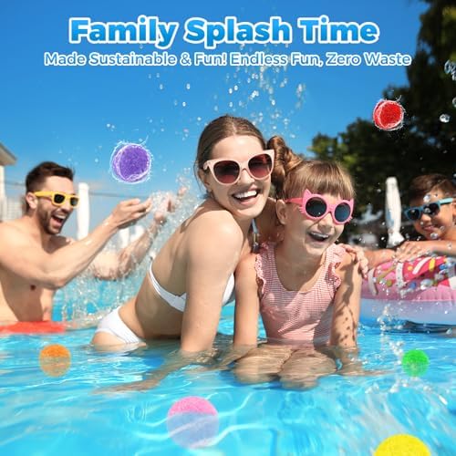 Sixty pieces of premium reusable water balloons arranged by color for kids and adults summer activities.