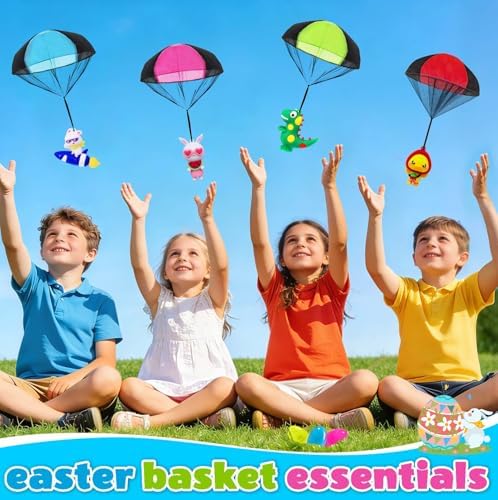 Premium quality miniature holiday figures and nylon parachutes unpacked from fillable plastic eggs.
