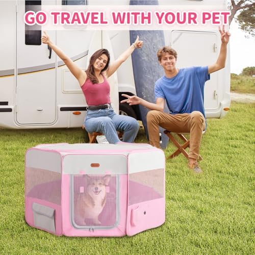 Seiyierr Dog Playpen, Portable Pet Play Pen Foldable Carrying Case, Puppy Pens Outsid for Small Cat Indoor/Outdoor, Removable Mesh Shade Cover - Image 7