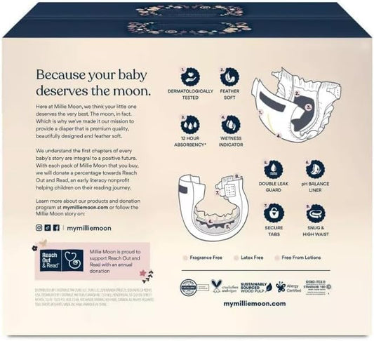 Millie Moon 108 count diaper box packaging