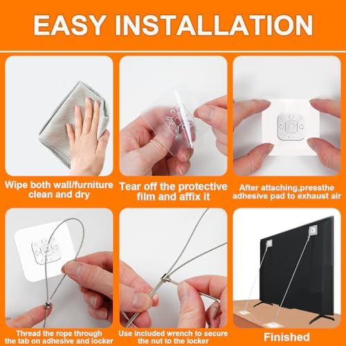 Heavy duty earthquake proof television anchors demonstrating simple tool free installation process