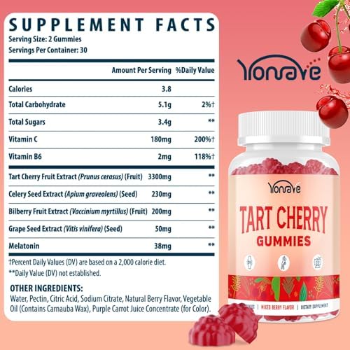 Yonrave 3300mg Tart Cherry Gummies supplement facts label