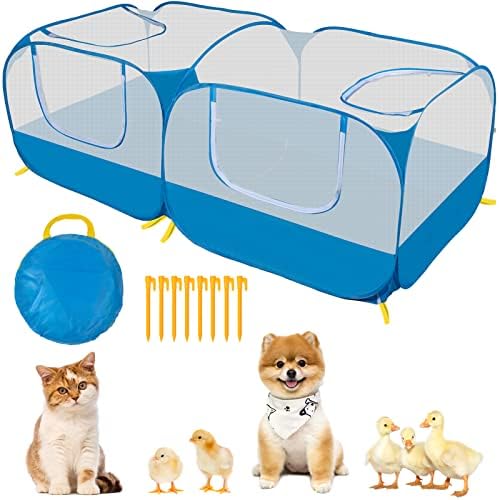 Small Animals Playpen with Detachable Bottom, Breathable Mesh Walls, Portable Indoor/Outdoor Pet Cage Tent for Rabbits, Puppies, Kittens, Chicks (Blue) - Image 2