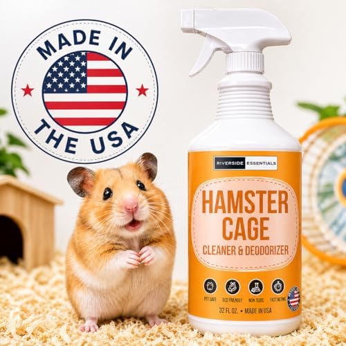 Back label of Riverside Essentials hamster cage cleaner showing ingredients and directions for use.