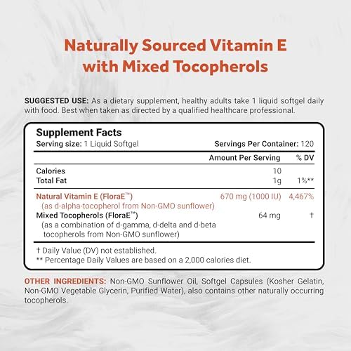 Naturalis full spectrum mixed tocopherols 1000 IU dietary supplement packaging highlighting non GMO formula