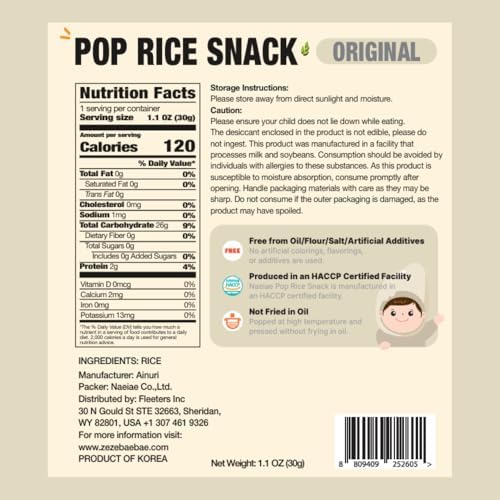 Naeiae organic baby finger foods showing the back nutrition facts label with single ingredient information.