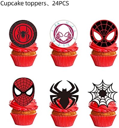 Spider-Man cake and cupcake toppers set arranged for party display