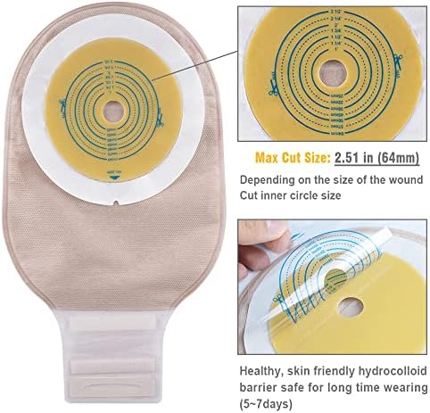 Close up view of the hook and loop velcro closure system on the drainable ostomy pouch.