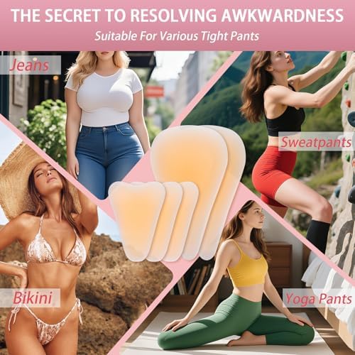 Reusable silicone camel toe hider pads for women's activewear.