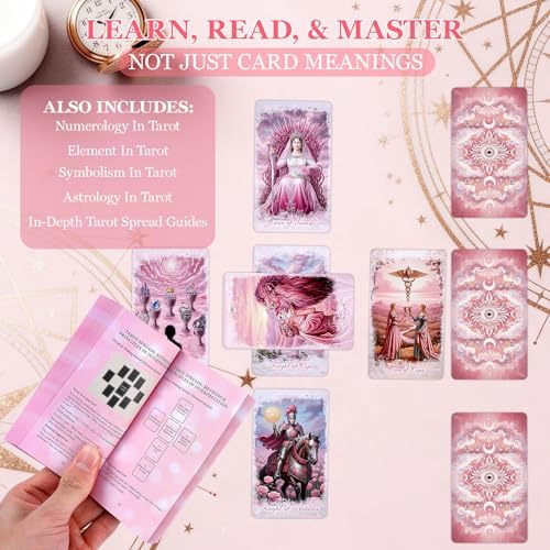 XSYLOHXL aesthetic pink tarot deck with symmetrical card backs being shuffled for a love and career guidance reading.