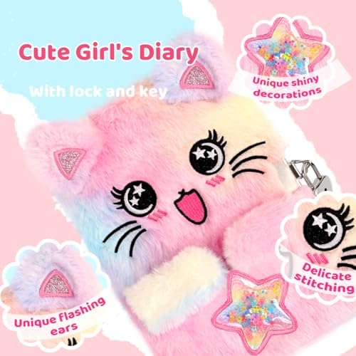 Side profile of A Star-Cat fuzzy diary with secure lock
