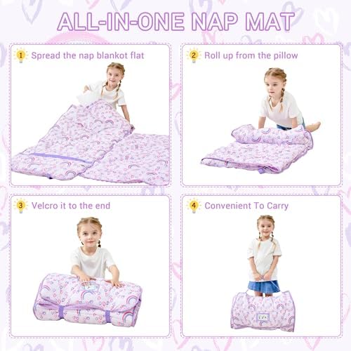 Lasoftan travel friendly kids sleeping bag securely rolled with fastening closure straps