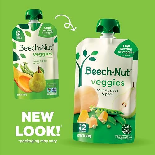 Group shot of Beech-Nut baby food pouch flavors including fruit and veggie blends