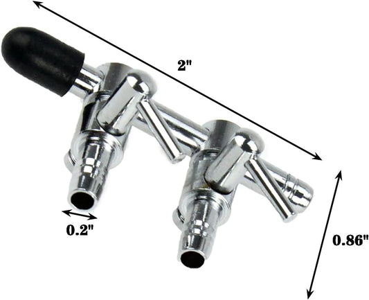 Stainless steel aquarium control valve close up showing individual airflow adjustment levers