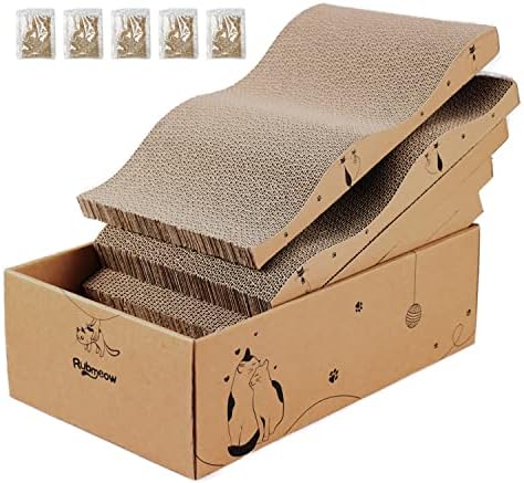 RUBMEOW five piece cat scratching board set with premium natural catnip packets laid out clearly on a neutral background.