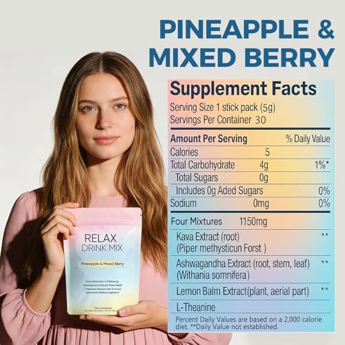 KXVUDE sugar free natural calm powder drink mix single serve packets layout.