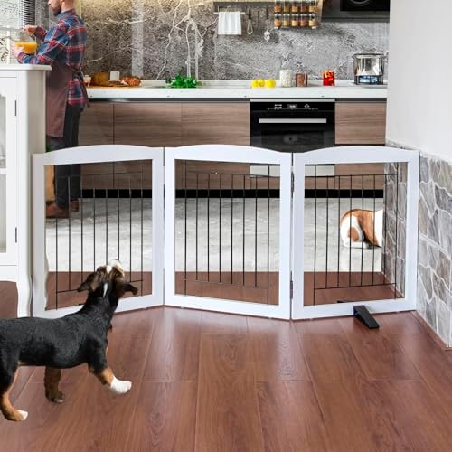 ZJSF foldable indoor dog fence expanded in a hallway to block puppy access