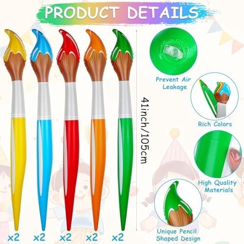 Oversized multi color blow up paint brush party props set
