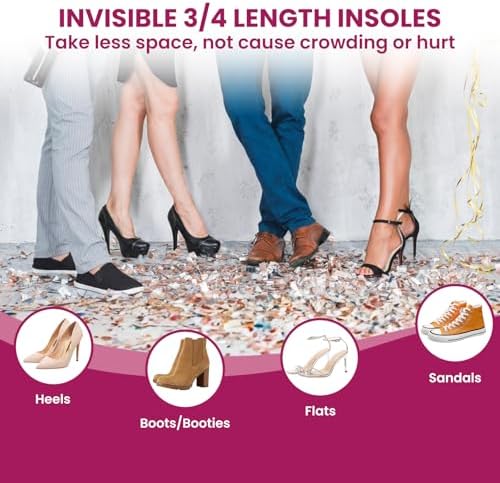 Bukihome 3/4 insoles placed inside a high heel shoe demonstrating invisible fit.