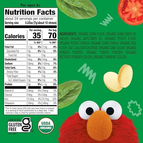 Earth's Best toddler veggie straws individual zero point five ounce snack pack with Elmo character