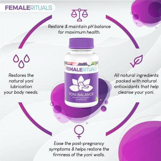 Close up of Yoni Balance supplement packaging highlighting the natural Kacip Fatimah formula.