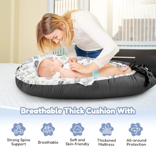 Top view of Hychyaya baby nest with infant