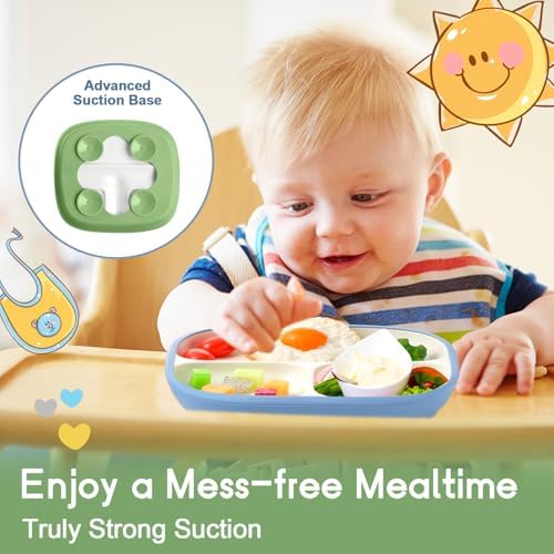 Child using Domensi porcelain suction plate for safe dining