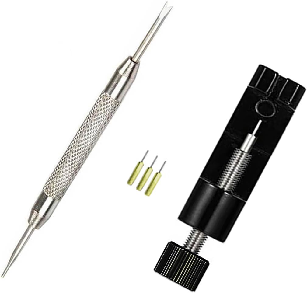 Compact and low profile OTOPO watch link removal device being used for quick home bracelet resizing.