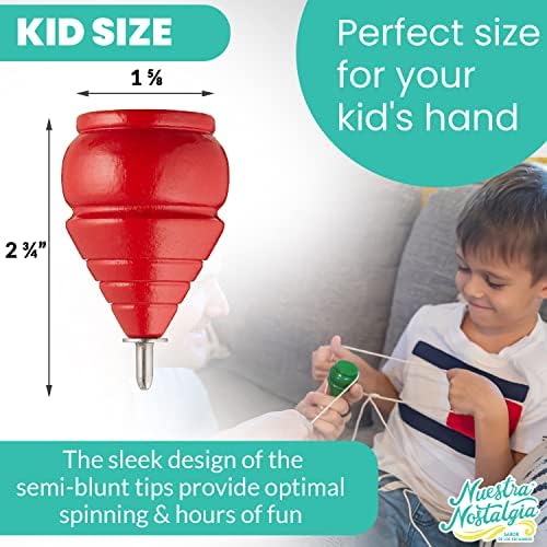 Close up of Yajua red green and blue wooden trompos
