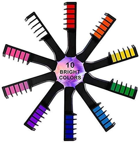Close up of the non toxic temporary hair dye comb applicator being used on hair streaks.