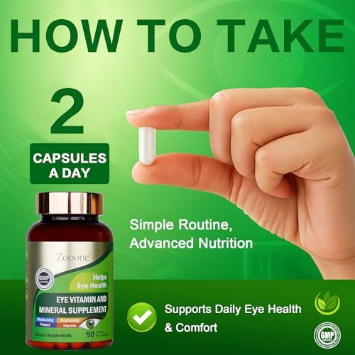 Zooone eye supplement bottle held in hand showing authentic packaging