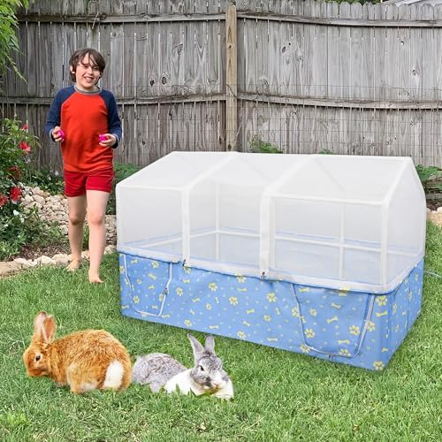 Rabbit Cage, 48" x 24" Large Pet Playpen Enclosure for Small Animal- Guinea Pig, Hamster, Bunny, Puppy, PVC Frame Chicken Coop with Waterproof Tarp & Mesh Cover Indoor Outdoor - Image 8