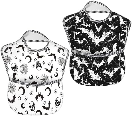 Qwalnely baby bibs 2 pack with skull and bat print