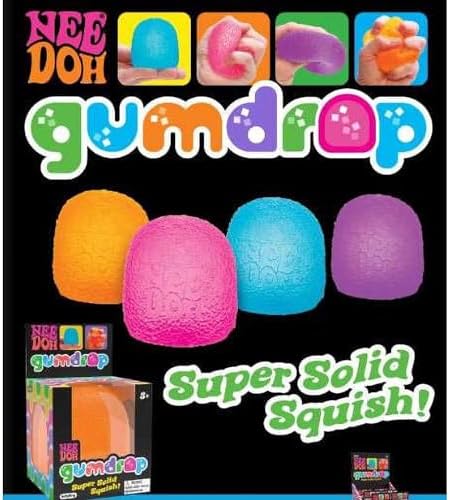 Schylling NeeDoh Gumdrop three pack packaging highlighting the imported USA sensory stress balls