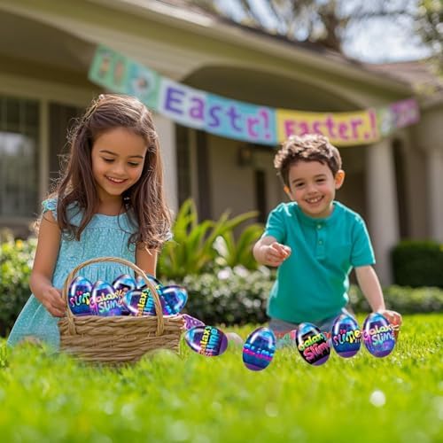 Children playing together with five distinct colors of imported galaxy egg slime