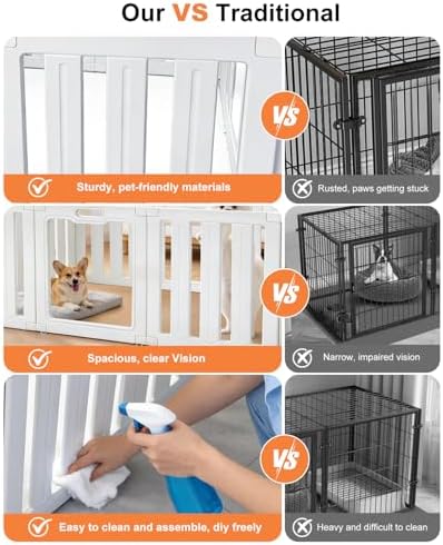 Acrylic Indoor Dog Playpen with Heavy Duty Door Lock,24" H 8 Panels DIY Puppy Playpen Pet Play Pen for Small Animal, Easy Assemble and Clean Plastic Pet Fence,White - Image 7