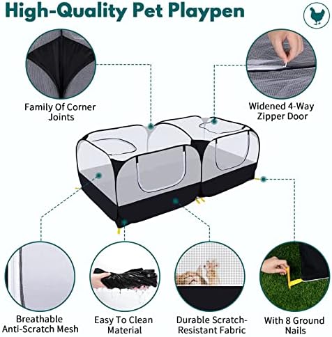 Small Animals Playpen,Pet Cage Tent Large Chicken Run Coop with Detachable Bottom Breathable Transparent Mesh Walls, Foldable Pet Enclosure for Puppy Kitten Rabbits Indoor Outdoor Playpen - Image 7
