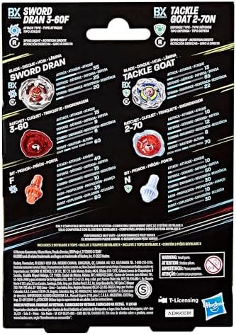 Beyblade X Tackle Goat 2-70N BX & Sword Dran 3-60F BX Takara Tomy Dual Pack Set, 2 Right-Spinning Tops, Battling Tops Game Toys, Ages 8+ - Image 3